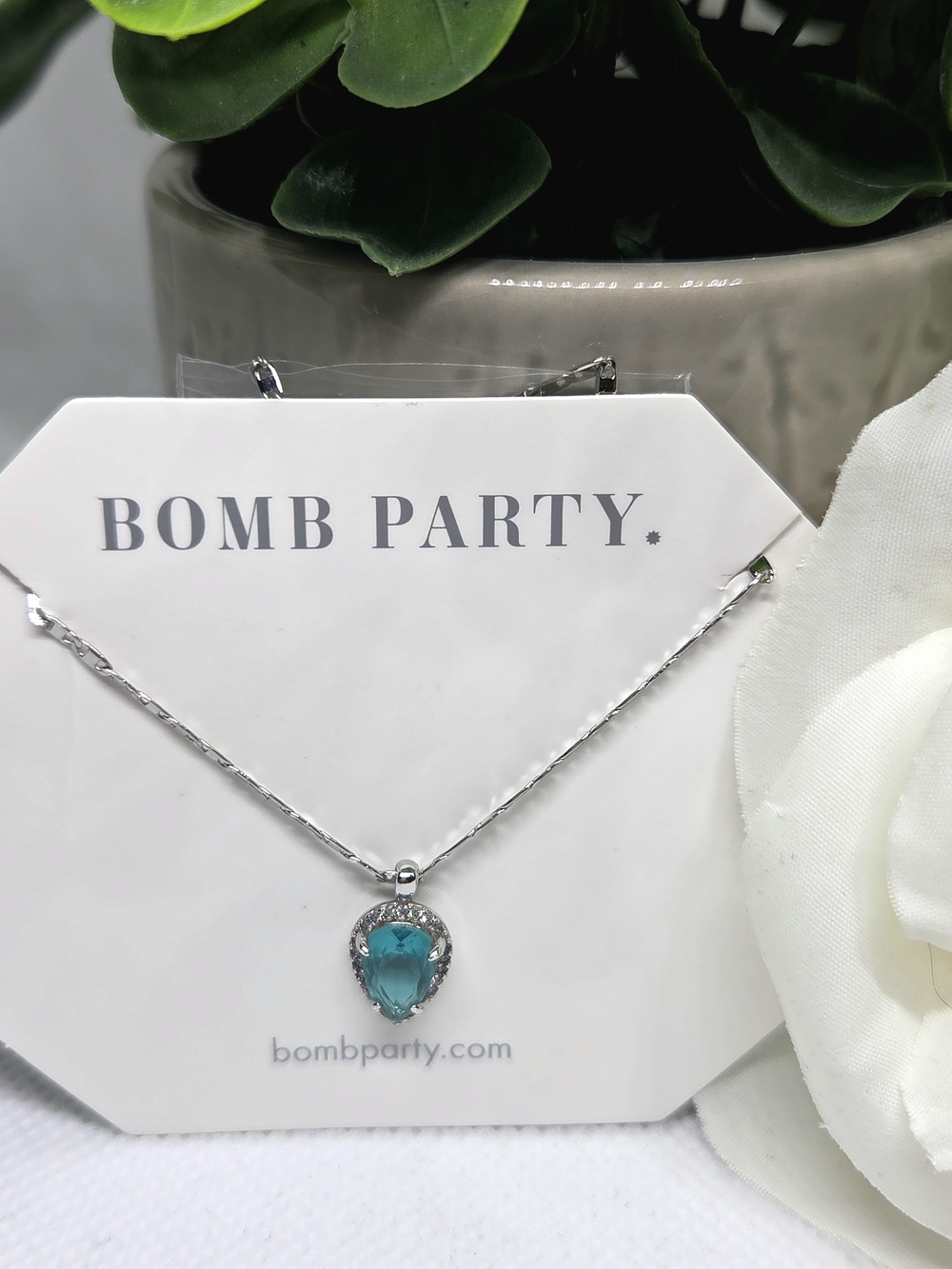 BP Silver Necklace with Teardrop Paruba Tourmaline Pendant